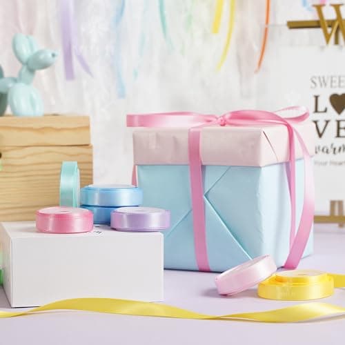 MEEDEE Pastel Rainbow Ribbon Assortment Satin Rainbow Colored Ribbon 3/8" X 50 Yards for Crafts, Gift Wrapping, Party Decoration, DIY Handmade Hair Bows 8