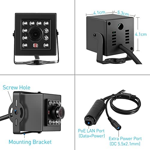 REVODATA Mini 5MP PoE Security Camera, 940nm Invisible IR Night Vision, 3.6mm Lens(75° FOV), 5 Megapixels@20fps, Ultra HD IP Cam for Indoor Home Surveillance, Remote Viewing, Work with NVR (I708-POE) 5