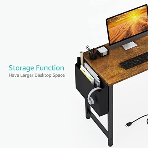 Lufeiya 40 inch Computer Desk with Power Outlet, 39 inch Teen Study Table Home Office Work Writing Desk with Charging Station Outlets Built in, Rustic Brown 5