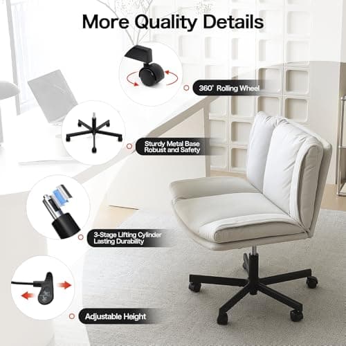 LEAGOO Criss Cross Chair with Wheels, Comfy Armless Desk Chairs with Tech Fabric, Wide Seat Cross Legged Office Chair, Height Adjustable Swivel Computer Task Chairs for Home Office, Bedroom, Make up 9