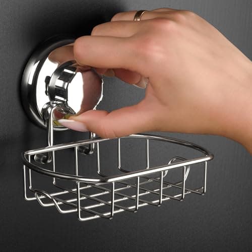 HASKO 2-Pack Suction Cup Soap Holder – Bar Soap Dish for Shower with Hooks for Bathroom – Optional Mounting with Adhesive Tape – Includes 2 Soap Savers – Polished Stainless Steel SS304 7