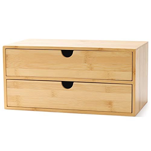 Wisuce Bamboo Desk Drawer Organizer, Desktop Organizer with Drawers Tabletop Storage Organization Box for Office Home Toiletries Supplies Vanity, No Assembly Required(2 Drawers)