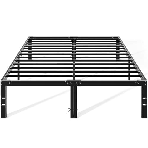 OLIXIS Metal King Bed Frame - 14in High with Storage Space, No Box Spring Needed with Sturdy Steel Slat Support, 2200LBS Heavy Duty for Easy Assembly, Black for Bedroom