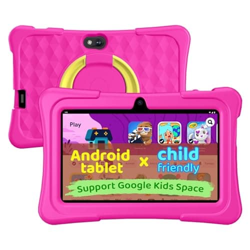 Kids Tablet, 7 inch Android 15 Tablet for Kids, 8GB+32GB 1TB Expand, Quad-Core Toddler Tablets with Shockproof Case, BT5.0, WiFi 5, Parental Control, Games, Dual Camera (Rose)