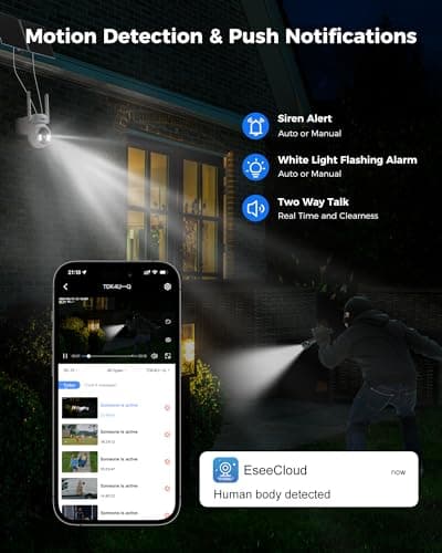 Hiseeu No WiFi Security Camera, [24/7 Recording] 4G Cellular Security Cameras Wireless Outdoor, 20W Solar Cameras 360°PTZ, 2K Night Vision, 2-Way Talk, 20000mAh Battery, 64G SD & SIM Card 5