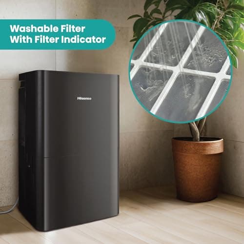 Hisense Energy Star 50-Pint Portable Dehumidifier with Built-in Pump, Auto-Shutoff and Timer, Home Dehumidifier and Moisture Absorber For Basement, Garage, Living Room (Renewed) 8