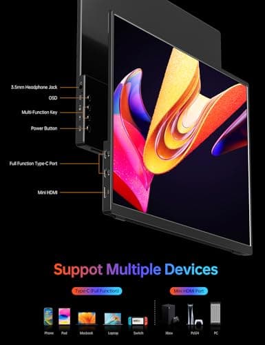 WGK Portable Monitor 14 Inch FHD1200P Ultra-Slim for Laptop Monitor, USB-C HDMI Plug&Play,100% SRGB External monito,Dual Speakers Extender Display. with Smart Cover for Laptop,PC Phone Xbox PS4/5 5