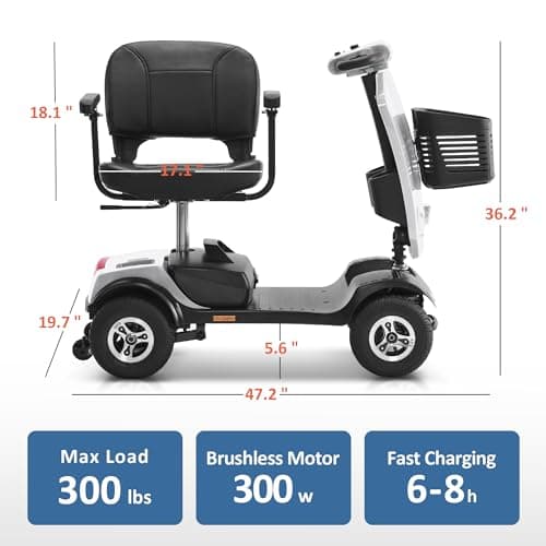 MCombo Power Mobility Scooter for Adults, 4 Wheel Mobility Scooter with Rotating Swivel Seat, 15 Miles, 4.97MPH, Headlight, Basket and Charger Included, MS315 (Silver) 6