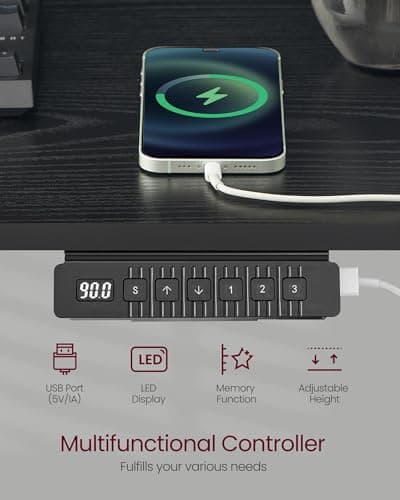 VASAGLE Electric Standing Desk with Drawers, 47.2 x 23.6 Inches, Sit Stand Desk with Power Outlet and LED Lights, Adjustable Height, Storage Shelf, 3 Memory Buttons, for Home Office, Ink Black 6