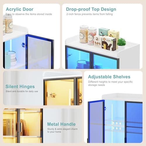 Lvifur 65" LED Display Cabinet with Lights for Living Room, 5 Tier Bookcase with Adjustable Shelves for Office, Tall Storage Cabinet with Human Body Induction for Collectibles (White) 6