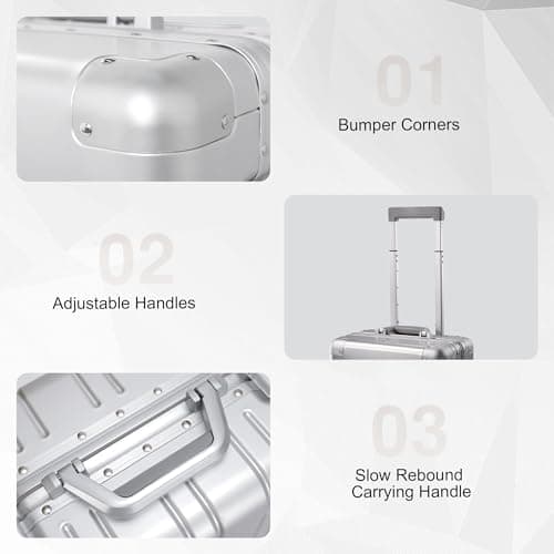 VentureVault All Aluminum Carry On Luggage 22x14x9 Airline Approved，Zipperless Luggage Premium Aluminum Suitcase Luggage, Hard Shell Carry On Luggage with Spinner Wheels (silver, 20inch) 5