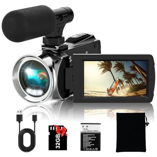 Rawiemy Video Camera Camcorder FHD 4K 36MP Vlogging Camera for YouTube Video Recorder 3.0" 270 Degree Rotation Screen Video Cameras for Filming with Microphone,32GB SD Card (Black)