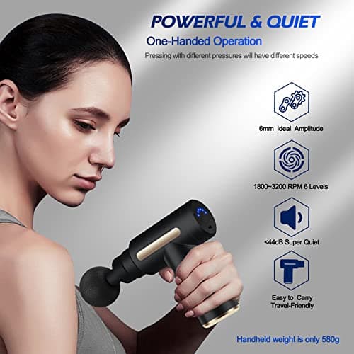 Uplayteck Mini Massage Gun, Percussion Deep Tissues Muscle Massager Gun with 6 Speeds, Type-C Charging, 35DB Ultra Quiet, Portable Electric Handheld Body Massager for Back Neck Pain Relief 6