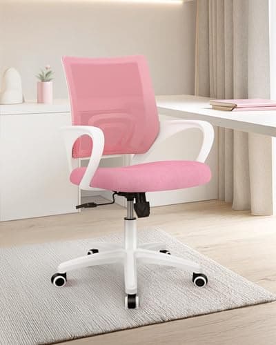 NEO CHAIR Office Desk Computer Chair Ergonomic Mesh Gaming Mid Back Seat with Comfy Lumbar Support Adjustable Height Swivel for Home Task (Pink) 6