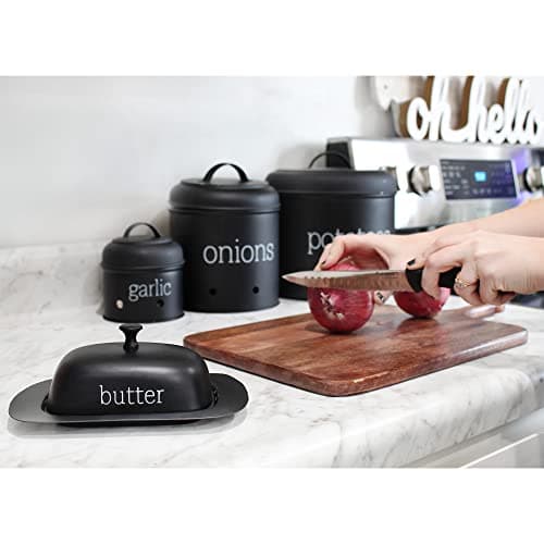 AuldHome Design Enamelware Black Butter Dish, Modern Farmhouse Style Enamelware Butter Server w/Cover 5
