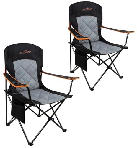 FAIR WIND 2 Pack Oversized Fully Padded Camping Chair Heavy Duty Quad Fold Arm Chair Support 350 LBS with Cup Holder, Collapsible Lumbar Back Chair Portable for Outdoor, Black