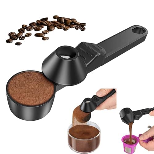 Furialta Coffee Scoop and Funnel with Built-in Leveler, PCTG 2 Tablespoon Measuring Scoop for Protein Powder, Ground Coffee, K-Cup Pods & Baby Formula, Black (1)
