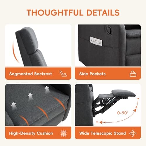 Ketaiyou Swivel Rocking Recliner Chair for Adults, Rocker Nursery Glider Chair for Living Room Bedroom, Upholstered Fabric Reclining Single Sofa Chair(Grey) 7