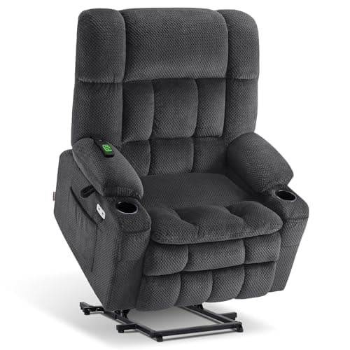 MCombo Oversized Power Lift Recliner Chair for Elderly, Dual Motor Lift Chair with Heat and Massage, Lay Flat Lift Chair for Big and Tall, Cup Holders, Fabric R7891 (Oversize, Dark Gray)