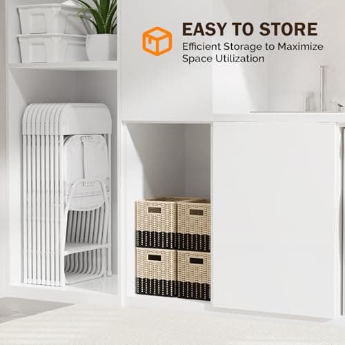 Bonnlo Folding Chairs Set of 10, White Plastic Chair Sturdy Seat with Metal Frame, Perfect for Party, Event, Wedding, Birthday, Office, Outside Entertaining 5