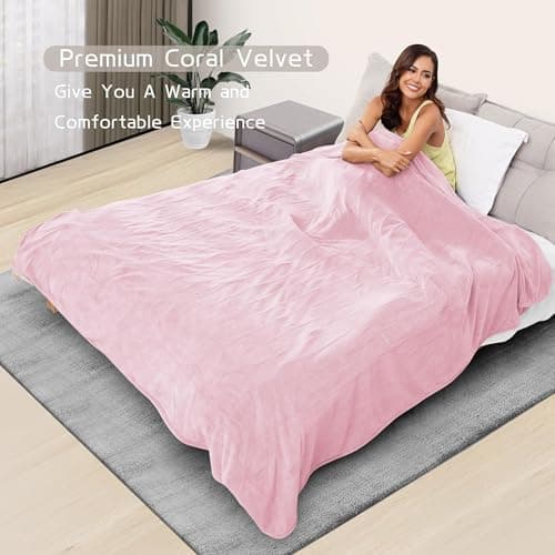 Electric Heated Blanket 72"x84" Full Size, Soft Coral Fleece with 4 Heating Levels and 10 Hours Auto-Off, Machine Washable, Cozy Plush Fabric for Home, Pale Pink 8