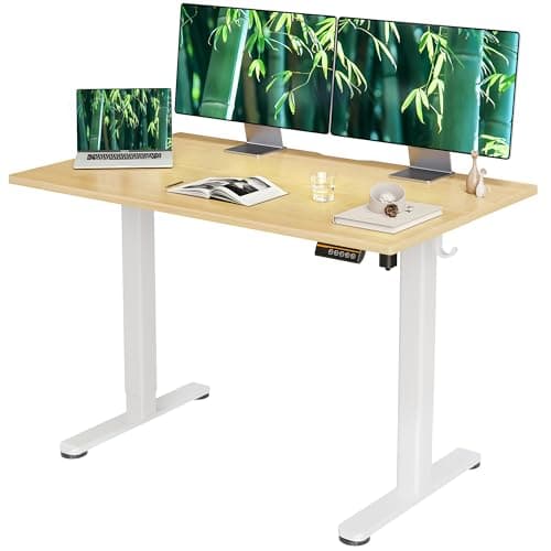 Claiks Bamboo Electric Standing Desk, Adjustable Height Stand up Desk, 48x24 Inches Sit Stand Home Office Desk with Splice Board, White Frame/BambooTop