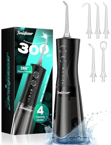 Portable Water Flosser for Teeth Pick - 4 Modes & 5 Tips, 300ML Cordless Design for Home Travel, IPX7 Waterproof, Rechargeable for Ultimate Clean, Ideal for Sensitive Gums and Braces BPA-Free