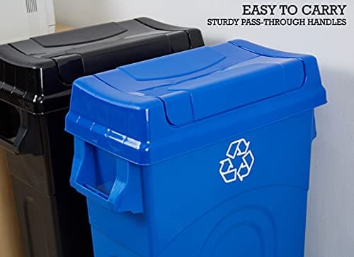 United Solutions 23 Gallon Highboy Plastic Recycling Bin Kitchen Trash Can with Lid, Pass Through Handles, and Dustpan Edge, Blue 6