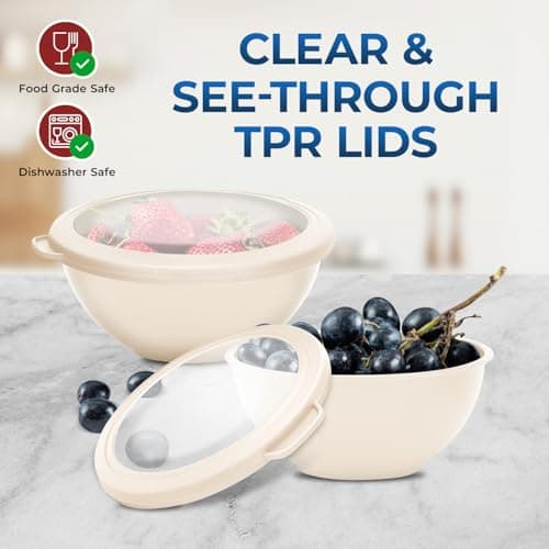 Bakken Master 12 Piece Plastic Nesting Bowls with Lids - Mixing Bowls Set includes 6 Prep Bowls and 6 Lids, BPA-Free, Reusable Meal Prep Containers, Microwave, Freezer & Dishwasher Safe, White Cream 5