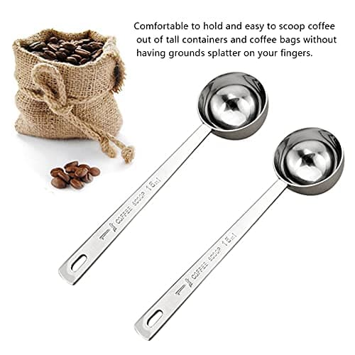2-piece stainless steel tablespoon measure spoon, coffee scoop 1 tablespoon, long handle coffee scoop suitable for coffee powder and coffee making (silver-2pcs-15ml) 7