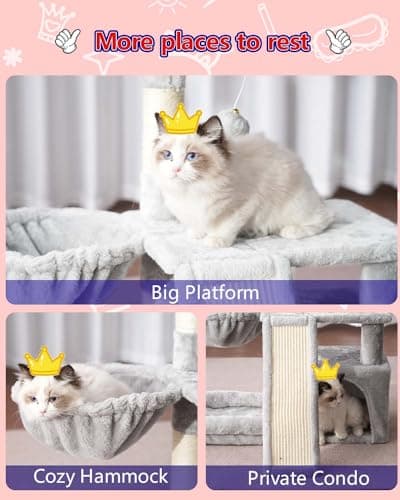 Gitelsnour Cat Tree, Cat Tower with condo, Basket, Large Bed, Platform, Scratch Board, Cat Scratching Posts for Indoor Cats, Light Gray GCT002SW 5