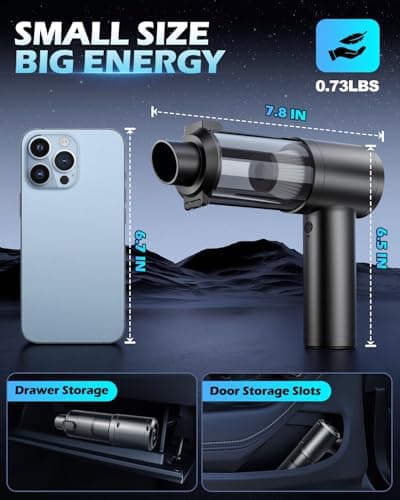 Torlaist Handheld Car Vacuum Cleaner, 15000PA Car Vacuum Cleaner and Air Duster, High Power Handheld Vacuum Cordless Rechargeable with Multi-Nozzles, Portable Mini Cars Vacuum for Cars Home Office 6
