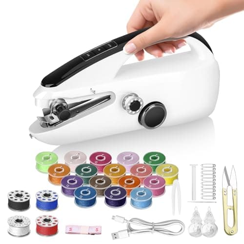 Mini Sewing Machine for Beginners， Portable Handheld Sewing Machine with Dual Speed & Power Modes - Quick Stitch for Home Travel DIY Repairs， Easy to use