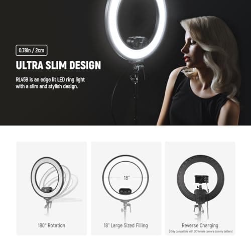 NEEWER 18 Inch Edge Lit Ring Light with Tripod Stand Phone Holder Compatible with iPhone for Video Recording Selfie Makeup Studio Streaming, 45W 2900-7000K APP 2.4G Control Ringlight Lighting, RL45B 8