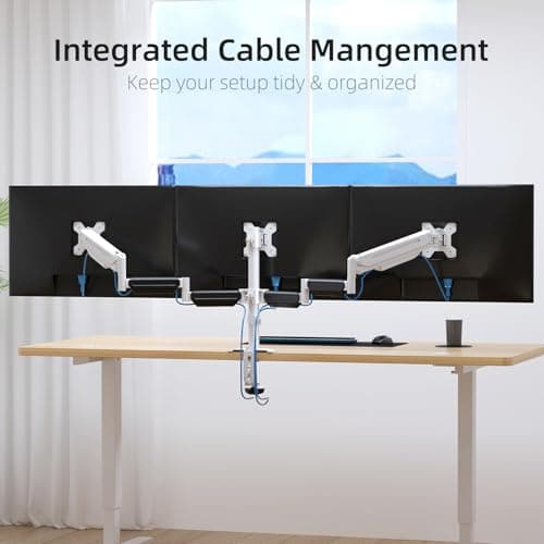 suptek Triple Monitor Mount for Most 17 to 32 inch Screens,Gas Springs Adjustment Triple Monitor Desk Mount Stand with Clamp & Grommet Kit,White(MD8003W) 6