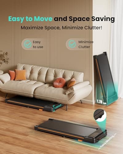 Abonow Portable Walking Machine Pad, Under Desk Treadmill with Incline for Home Office 2.5HP, LED Display, 265 Lbs Weight Capacity with Remote Control, Black Orange 7