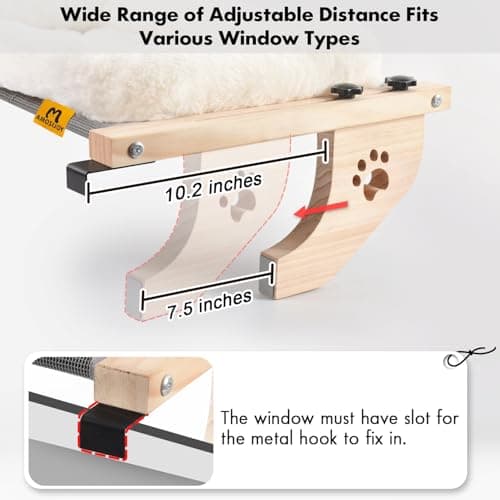 AMOSIJOY Cat Sill Window Perch Sturdy Hammock Seat with Cushion Bed Cover, Wood & Metal Frame for Large Cats, Easy to Adjust Windowsill, Bedside, Drawer and Cabinet (L) 5