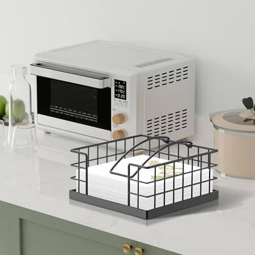 Honiter Napkin Holder for Table, Farmhouse Napkins Holder with Weighted Arm, Wood Napkin Holders for Kitchen, Flat Napkin Dispenser for Countertop, Dining Room, Rustic Brown 7