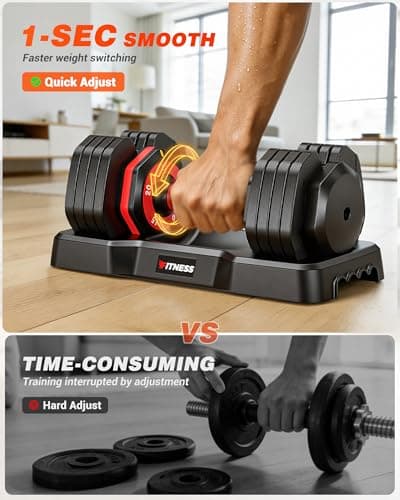 Rendpas Adjustable Dumbbells Set of 2, 5 in 1 Free Select Weight Dumbbell Set with Anti-Slip Texture Handle, Weight Set for Home & Gym, Suit Both Men and Women, Red, 25 Lb, 2 Pcs 7