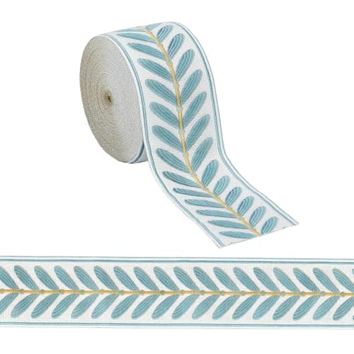 OLYCRAFT 10.9 Yards Jacquard Ribbon Trim 2.4 Inch Leaf Pattern Jacquard Polyester Ribbons Blue Leaf Jacquards Woven Embroidery Trim for DIY Sewing Crafts Handmade Bag Belts Clothing Decoration