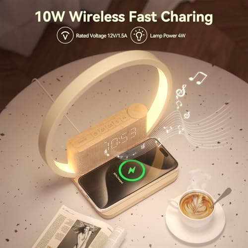Vivilumens Sunrise Alarm Clock Wireless Charger, 10 White Noise Sound Machine Alarm Clock with 30/60/90 Mins Timer, 3 Levels Touch Night Light Dual Clocks for Heavy Sleeper Bedroom Decor Gifts for Her 5