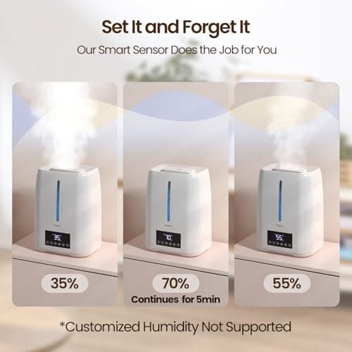 Chooone 6L Top Fill Ultrasonic Humidifier - Cool and Warm Mist for Bedroom, Baby, Large Rooms & Plants, Smart Humidity Control, Aroma Diffuser, Night Light, 12H Timer, Quiet, White 5