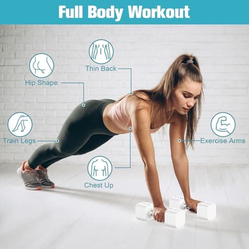 Hezeyferg 22LBS Adjustable Dumbbells Set, Adjustable Weight Dumbbells with 4 Levels 4.4lb, 6.6lb, 8.8lb, 11lb, Hand Weights Sets for Women/Men Home Gym Full Body Workout (11LB Each ( 22LB Pair ), White) 5