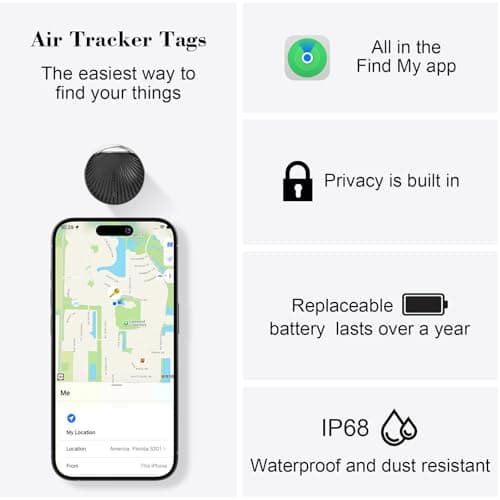 Air Tracker Tags-4 Pack, [MFi Certified] Smart Tag, Pet Bluetooth Tracker for Apple Find My, IP68 Waterproof,Replaceable Battery, Key Finder and Item Locator for Keys, Luggage, Pets, Wallet (iOS Only) 8