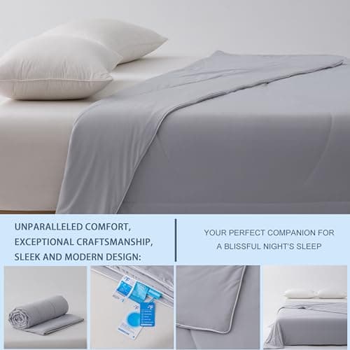 BAHALDEN Cooling Comforter for Hot Sleepers, All Season Breathable Lightweight Comforter, Double Sided Cooling Blanket Cozy and Cool for Optimal Sleep - Light Grey, King 104"x90" 6