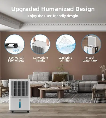 VEAGASO 2500 Sq. Ft Dehumidifier for Basement, 34 Pint Dehumidifiers For Home, Large Room, Auto Drain or Manual Drainage, Digital Control Panel, Auto Defrost, 24H Timer 6