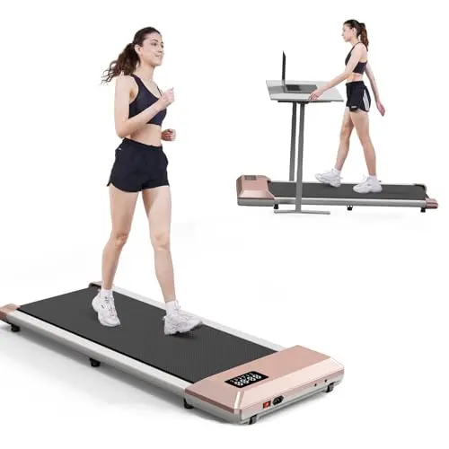 DeerRun 2.5 HP Under Desk Treadmill 6% Manual Incline 0.6 3.8 MPH 300 lb Capacity Quiet Portable Walking Pad for Home Office Includes App and Remote Control