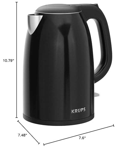 KRUPS: 1.5L Electric Kettle, Cool Touch Stainless Steel Interior, 1500 Watt, Fast Boiling, one cup in 80 seconds, Double Wall, Fast Boiling, Auto Off, Keep Warm, Cordless Black 8