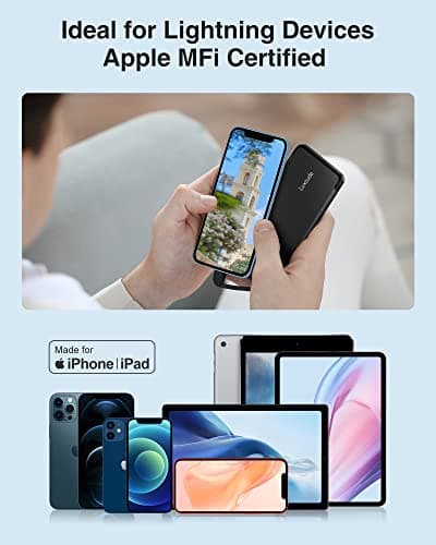 Luxtude Portable Charger iPhone Built in Lightning Cable (MFi Apple Certified), Ultra Slim Portable Phone Charger Thin Battery Pack, 5000mAh Power Bank for iPhone 14/13/12/11/10 etc. (Metal Black) 3