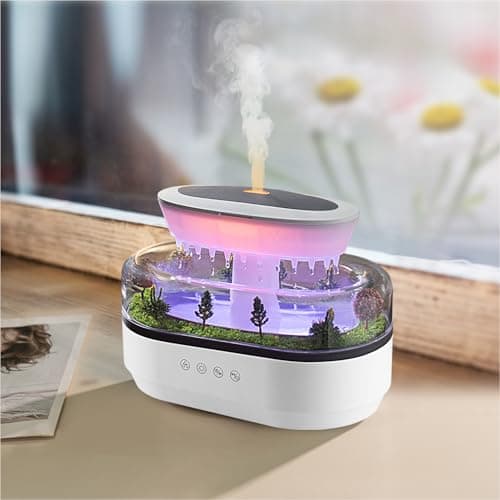 HIROGA Rain Diffuser 250ML Essential Oil Diffuser, Cloud Humidifier Rain Water Drip Humidifier with Drip Music Micro Landscape Ultrasonic Diffuser for Bedroom (White)